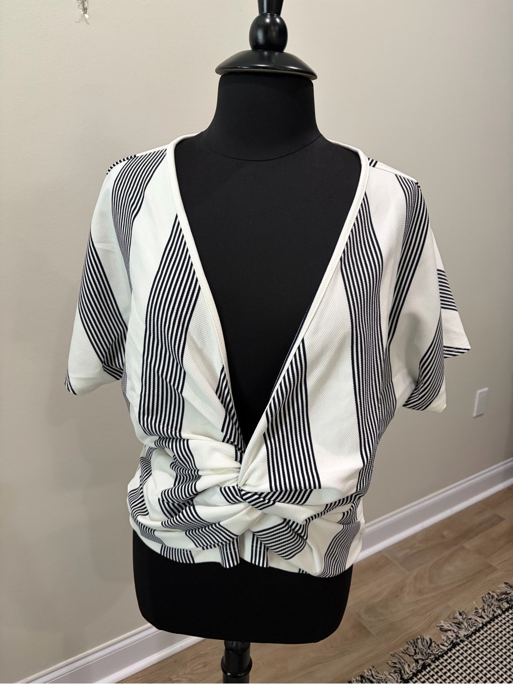 Bishop & Young Anthropologie Black White Striped Twist Front Top 1X
